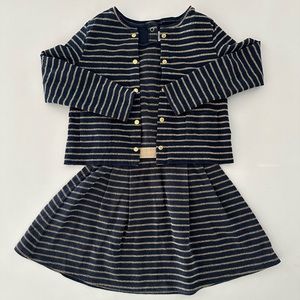 PETIT BATEAU breton gold/navy dress & cardigan set in size 8
